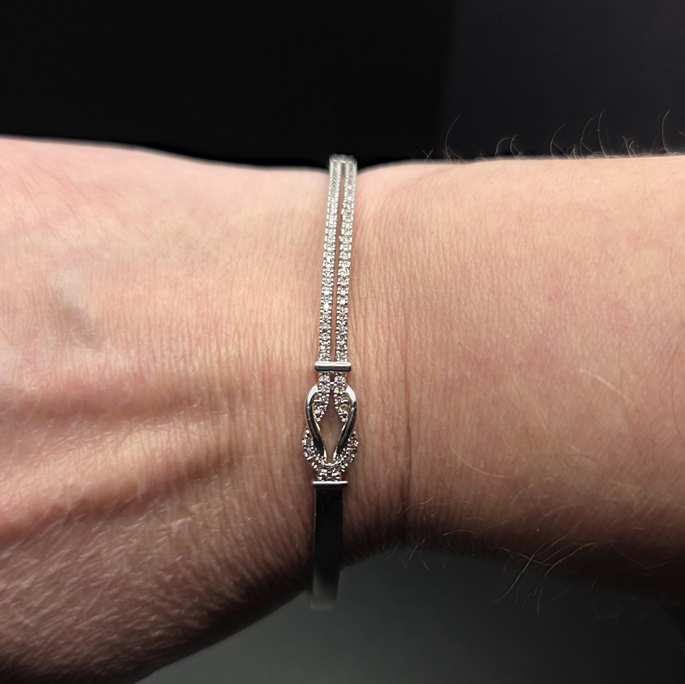 Brand New Sterling Silver 925 With 18K White Gold Plated Bangle Bracelet - Picture 4 of 10